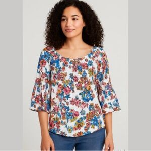 Vera Bradley Bluebell Floral Blouse Bell Sleeve Top Small